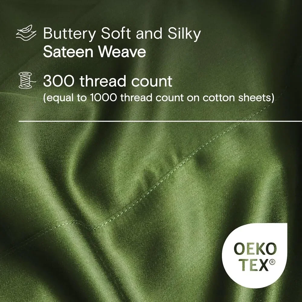 NWT DOZ Duvet Cover 3PC Set 100% Viscose +2 Shams Forest Green Queen 90